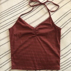 Sky and Sparrow Ribbed Cinch Front Halter Top